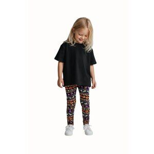 No Boundaries Girls Halloween Leggings M Black Pumpkin Bat Candy Print Stretch